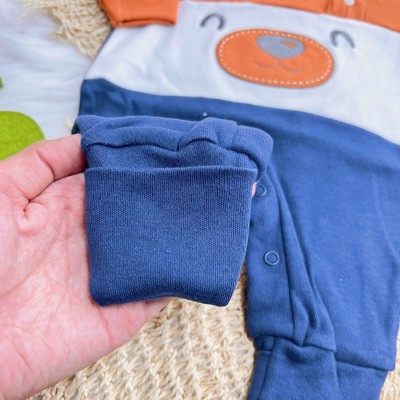 Macacão com Pé Reversível Ursinho - Marinho e Ferrugem